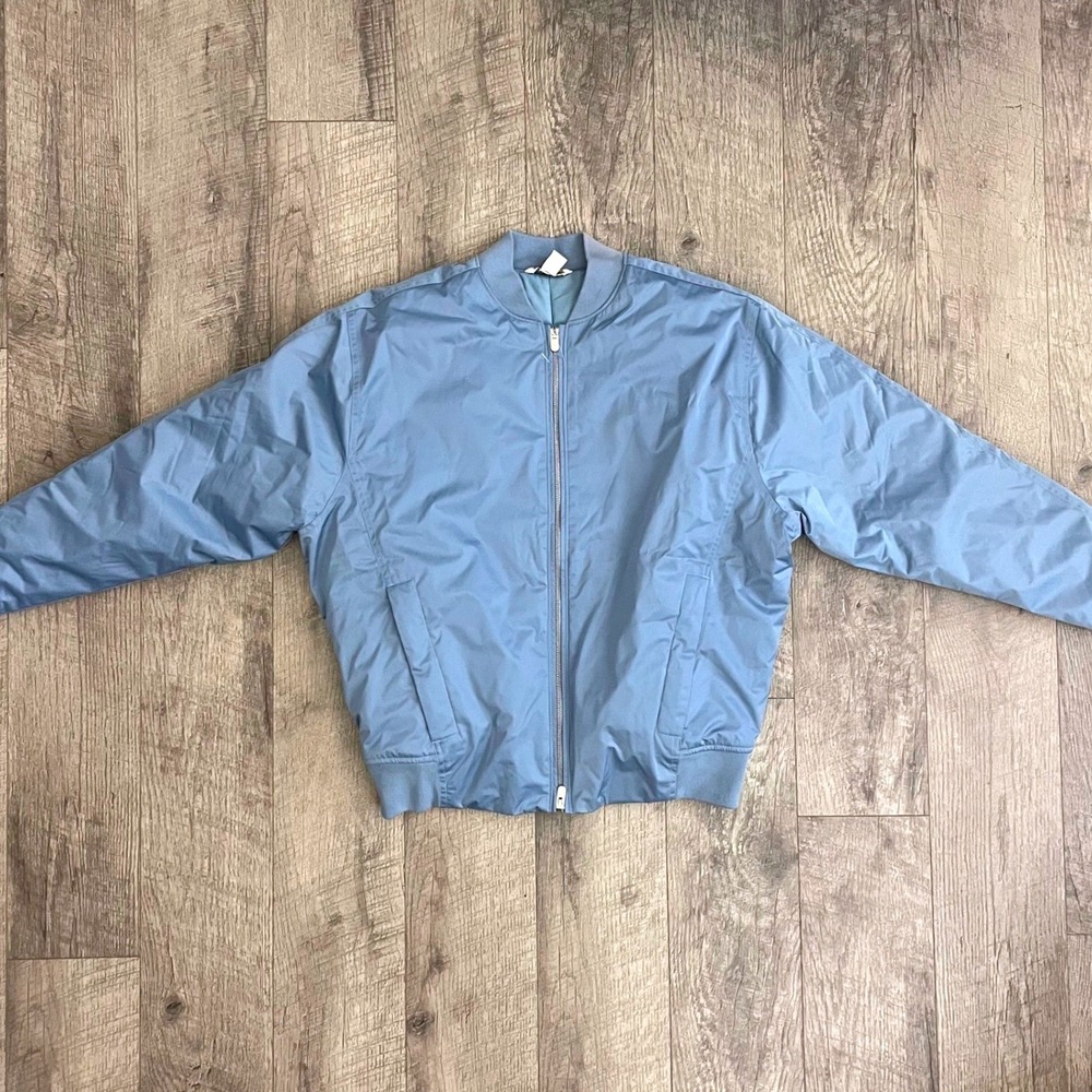 Athleta Womens Light Blue Full Zip Quilted Bomber Jacket Medium Tall MT M/T